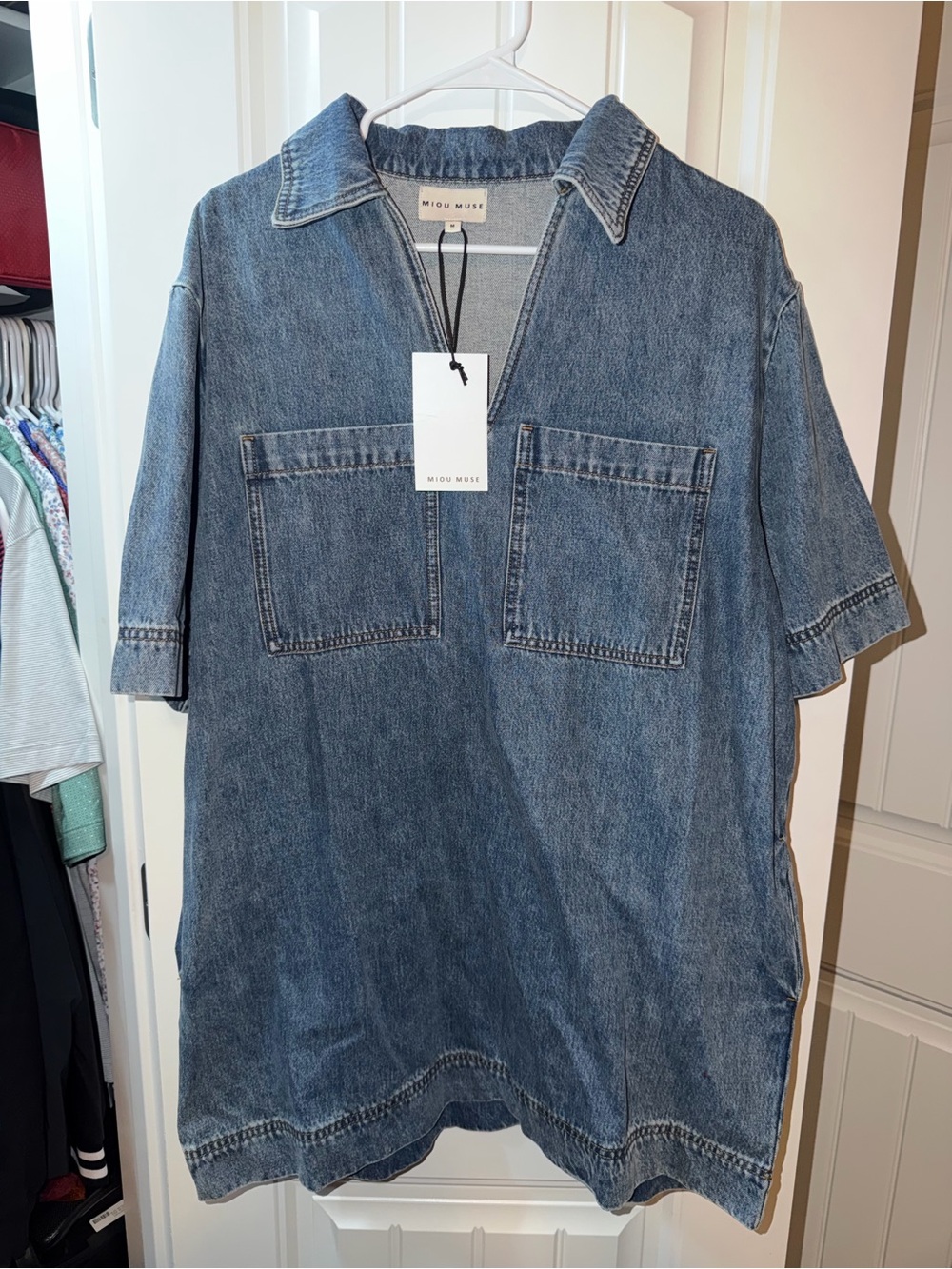 NWT Miou Muse Denim V-Neck Tunic Dress